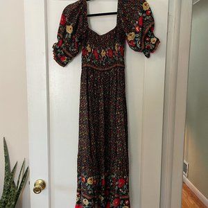 Women's Summer Bohemian Square Neck Floral Puffy Sleeve Boho Sundress